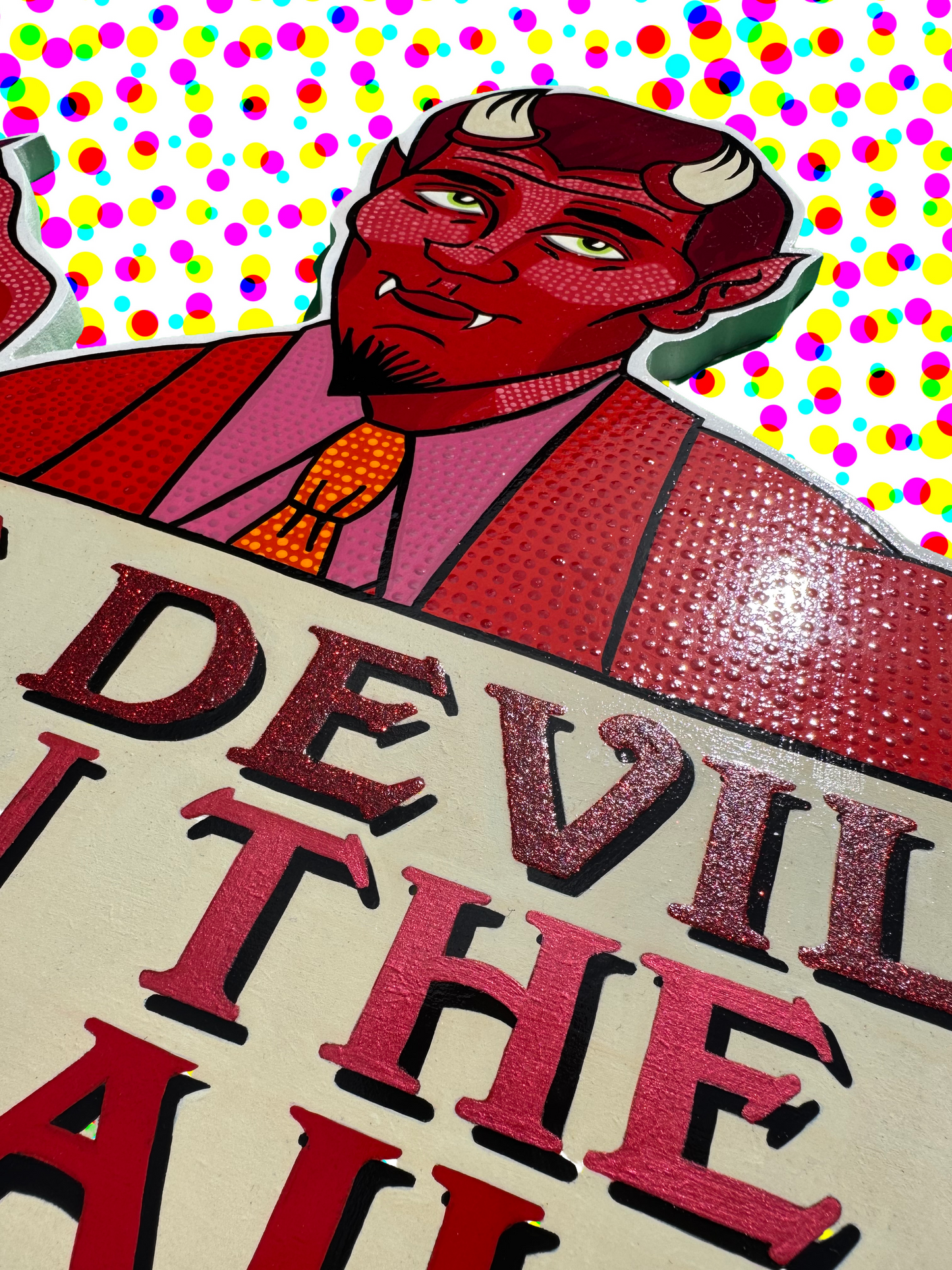 Closer detail of The Devil is in the Detail hand-painted artwork by Stoofy