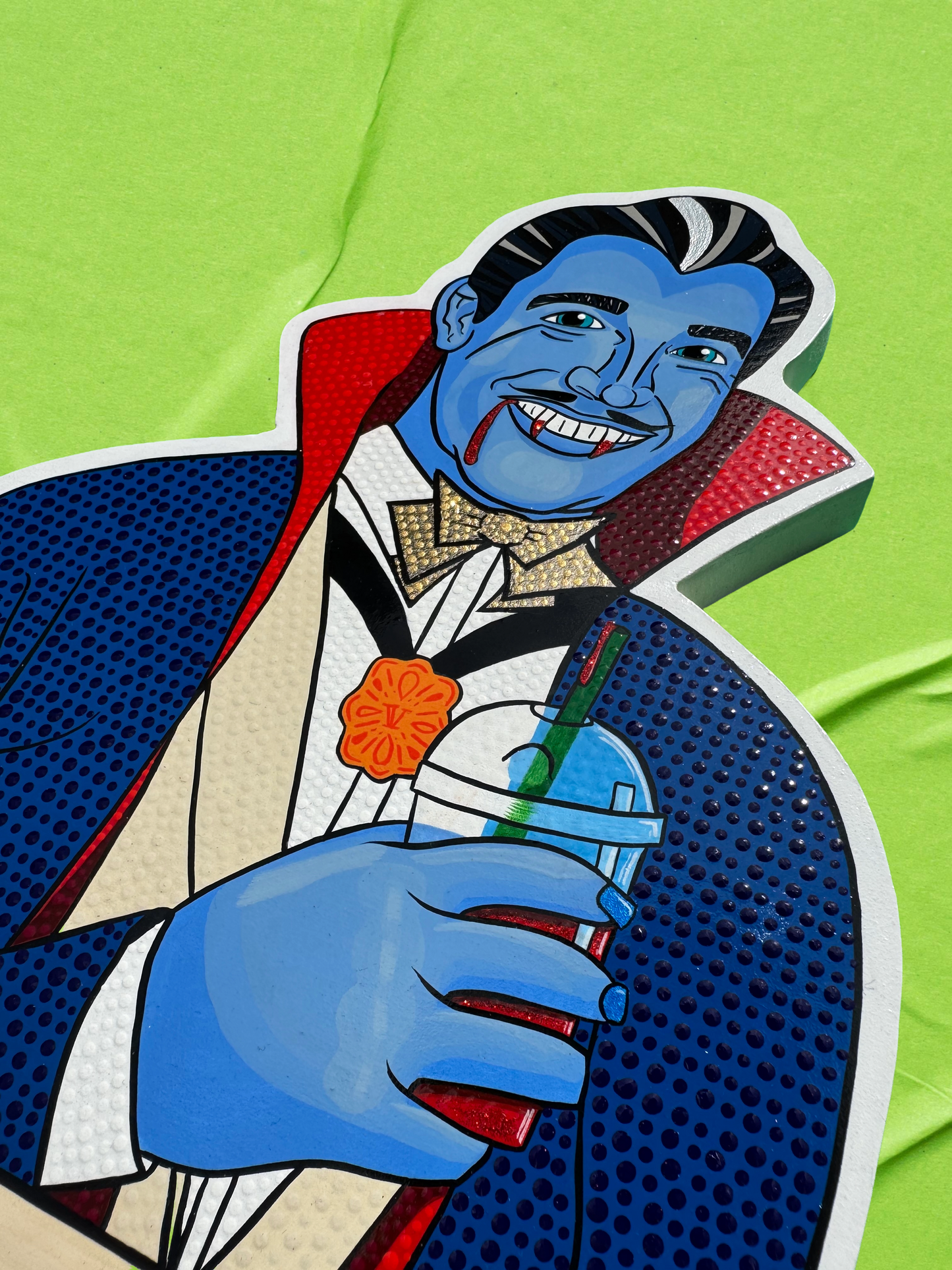 ben-day dots, pop art, vampires, Dracula, foil, glitter, comic, silver, vintage horror, universal monsters, Halloween
