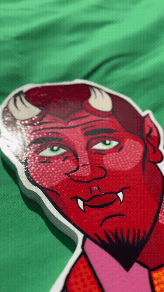 Closer detail GIF of Th Devil is in the Detail, handpainted artwork from the Monsters Collection by Stoofy