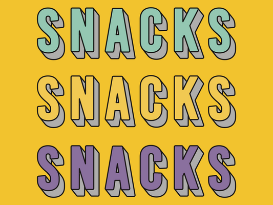 Animated GIF of Stoofys SNACKS SNACKS SNACKS design. Design and copyright owned by Stoofy.