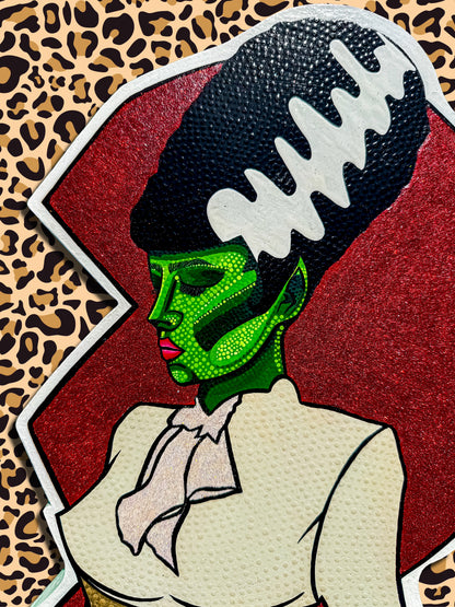 Close up detail of Bridie on leopard print background from Frankie and Bridie in the Monsters Collection by Stoofy