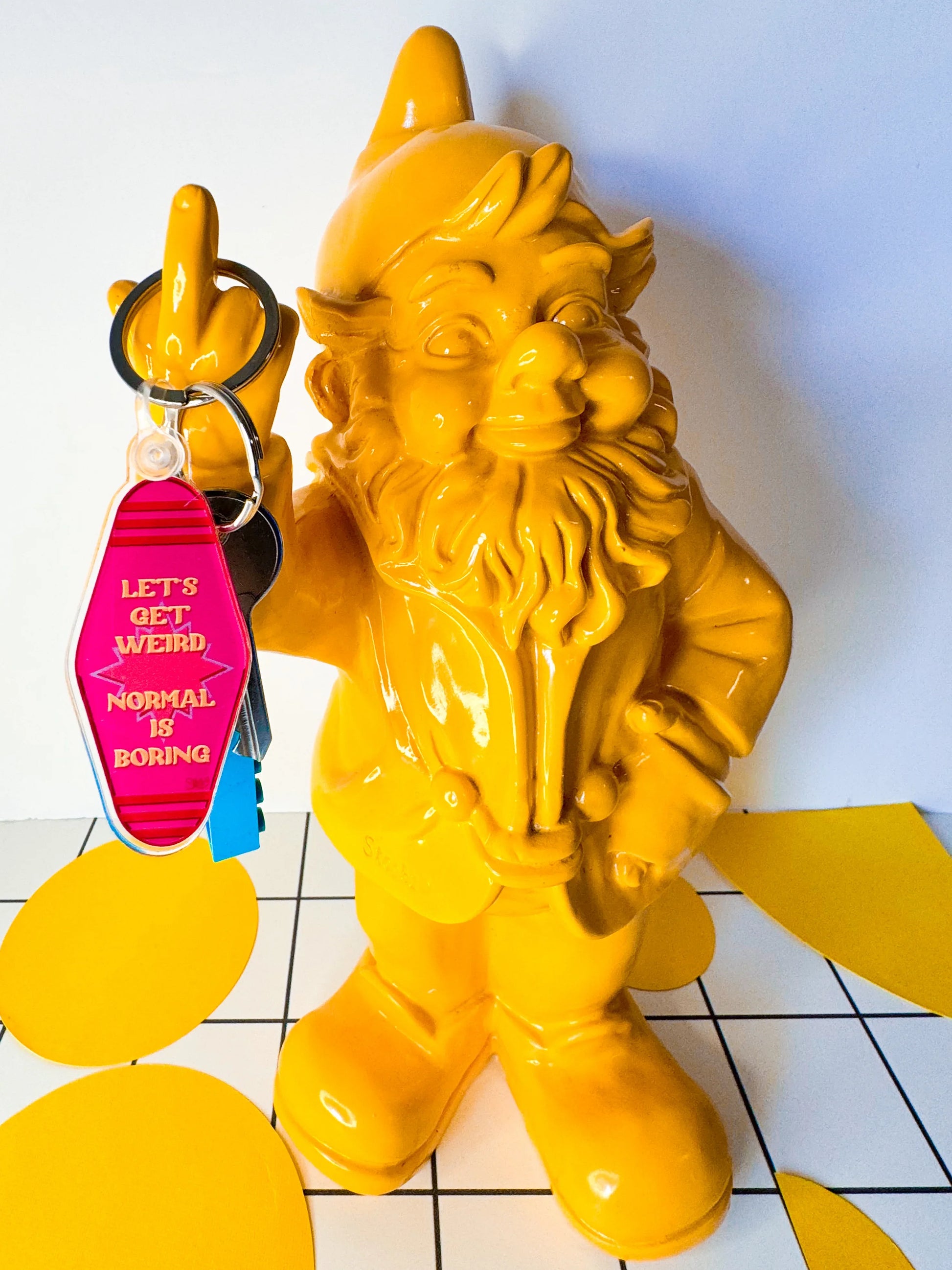 Stoofy's Let's Get Weird acrylic motel inspired keyring. Last few remaining. Design and copyright by Stoofy.