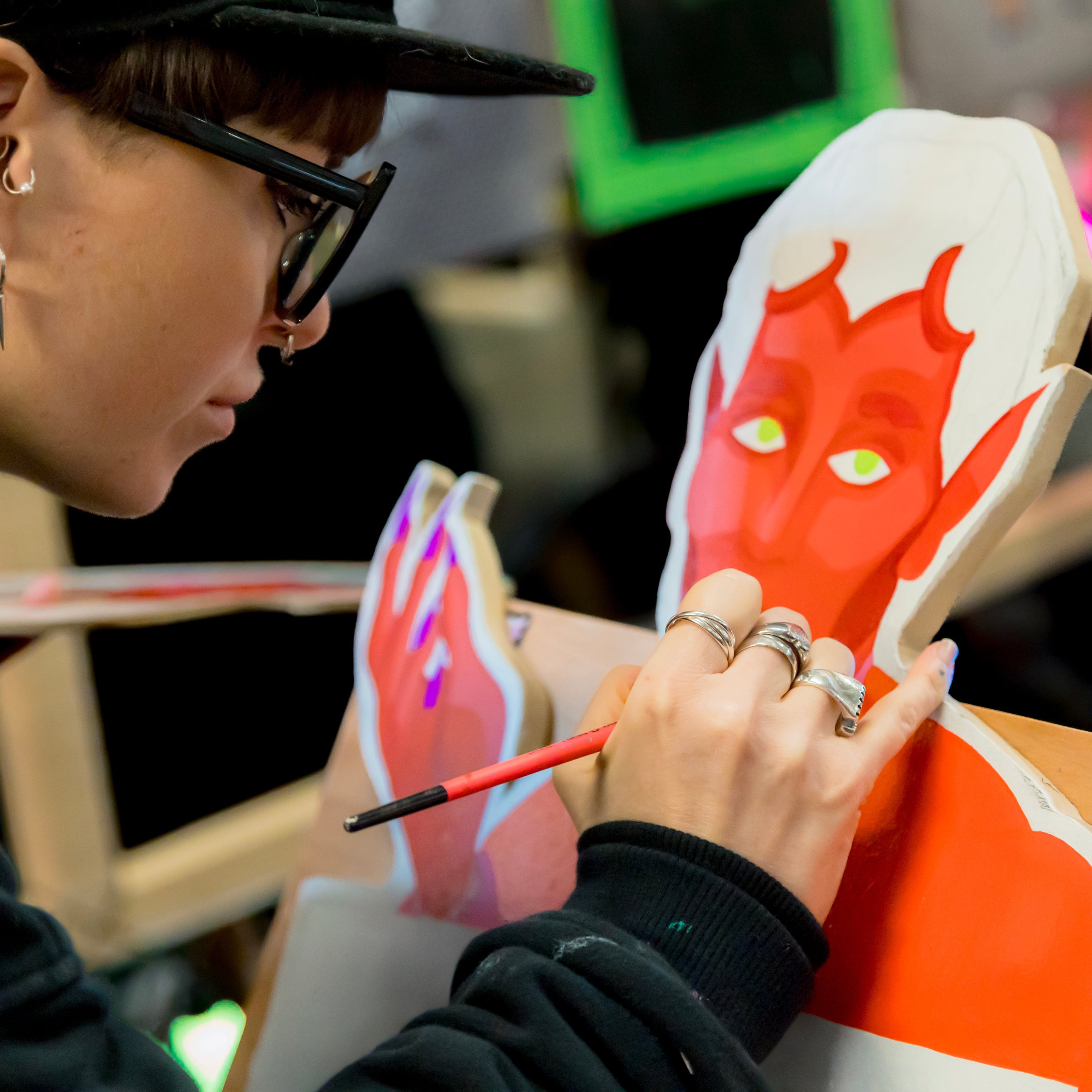 The start of the process for The Devil is in The Detail from Monsters Collection by UK artist Stoofy - Stoofy painting - photography by Lauren Ward Photography