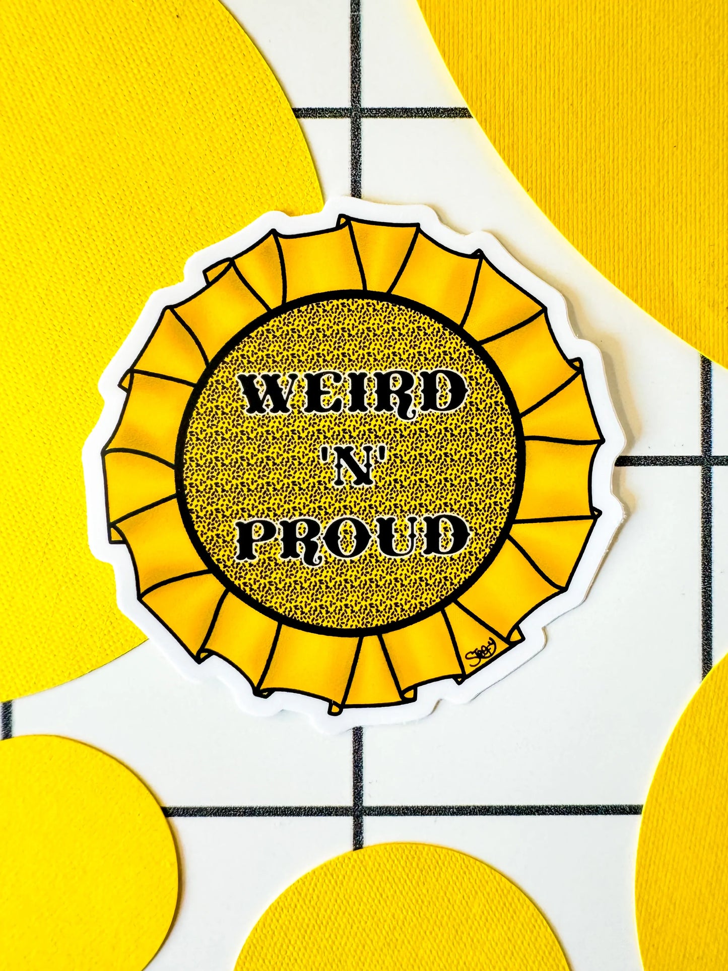 Die-cut Weird 'n' Proud weatherproof vinyl sticker with alternative design by Stoofy