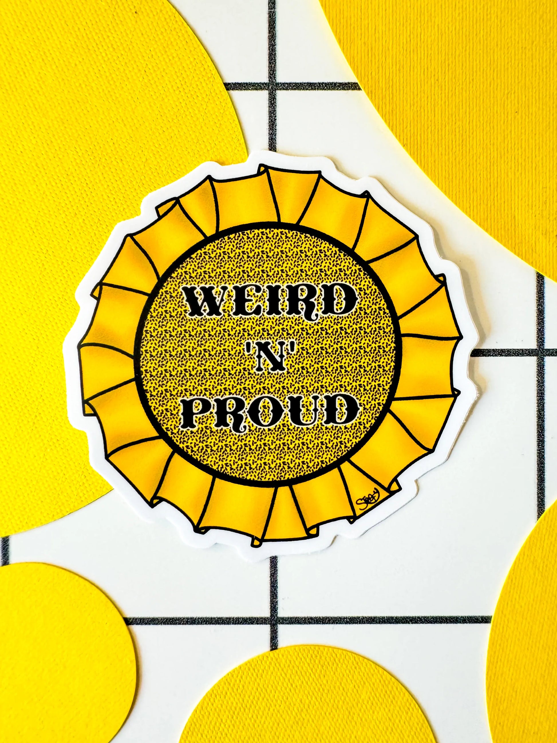 Die-cut Weird 'n' Proud weatherproof vinyl sticker with alternative design by Stoofy