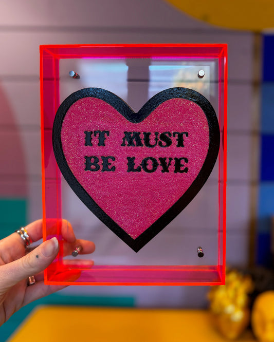It Must Be Love Madness inspired hand-painted artwork with glitter in acrylic frame