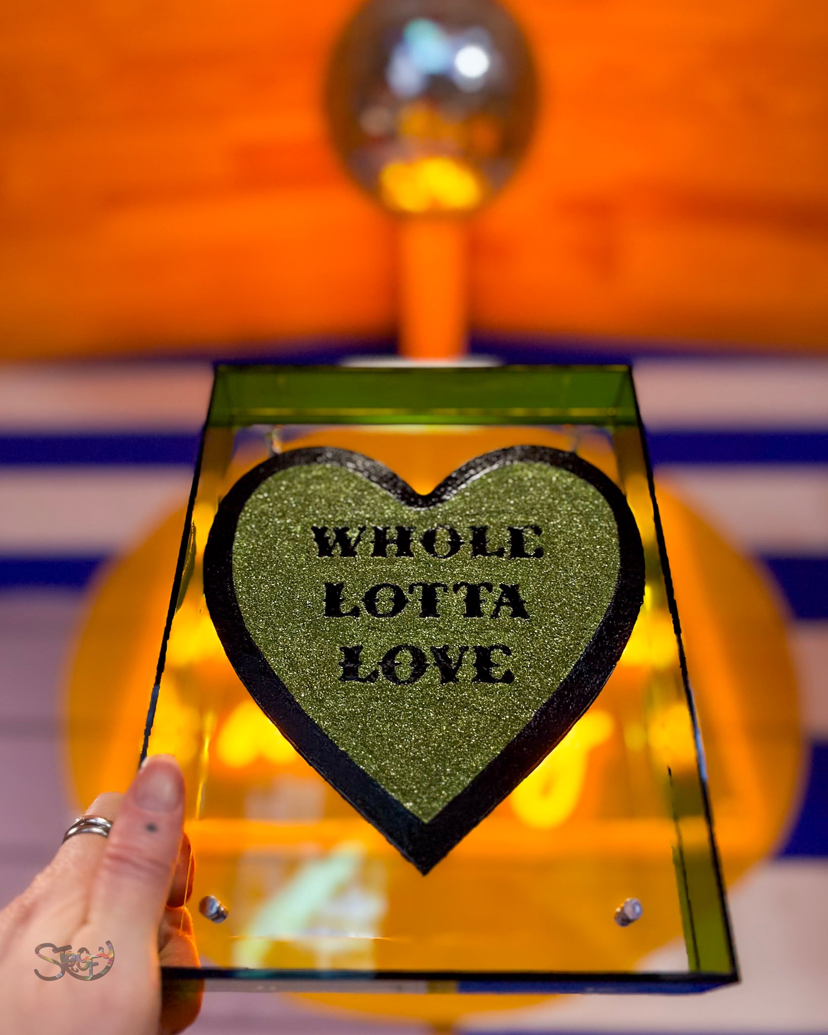 Whole Lotta Love Led Zeppelin inspired hand-painted artwork with glitter in acrylic frame by Stoofy