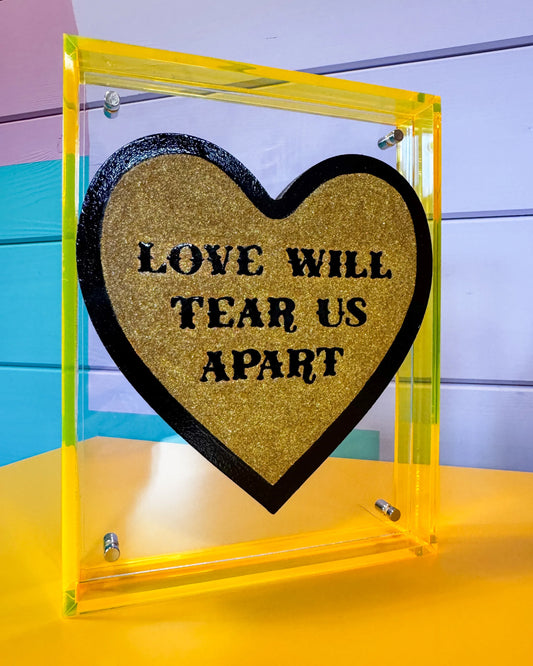 Love Will Tear Us Apart Joy Division inspired hand-painted artwork with glitter in acrylic frame by Stoofy