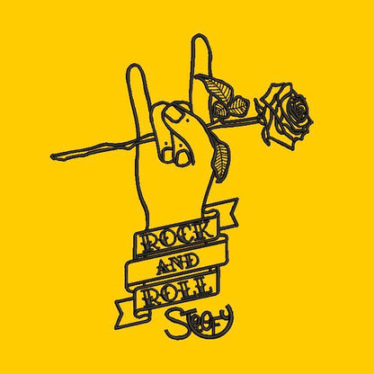 It's Only R&R, baby! Unisex Sweatshirt design by UK artist, Stoofy. Copyright owned by Stoofy. Rock and Roll hand gesture, holding a rose with a ribbon banner stating rock and roll alongside Stoofy logo signature. Apparel and design perfect for music and rock and roll lovers